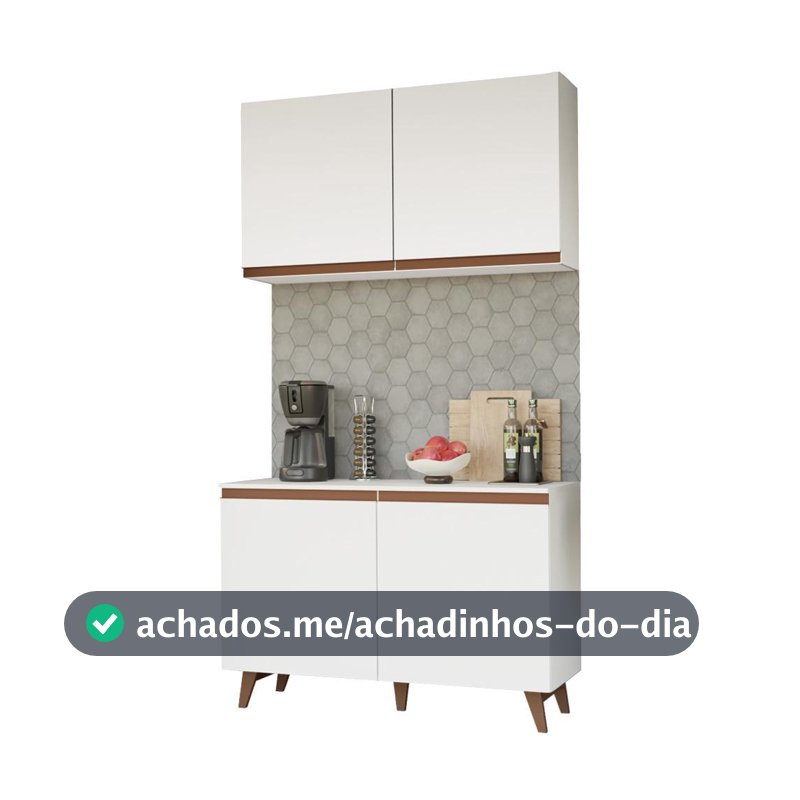Kit Madesa Reims 120 cm com Armário Aéreo e Balcão Gabinete de Pia - Branco