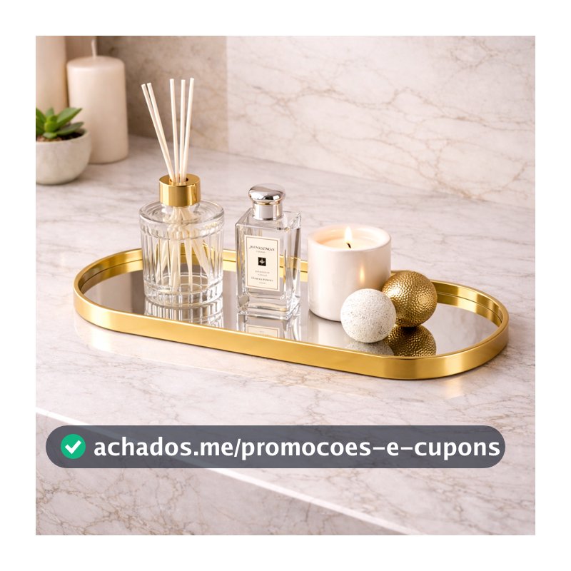 Bandeja Espelhada Banheiro Lavabo Bandeja Decorativa Multiuso Preta Dourada
