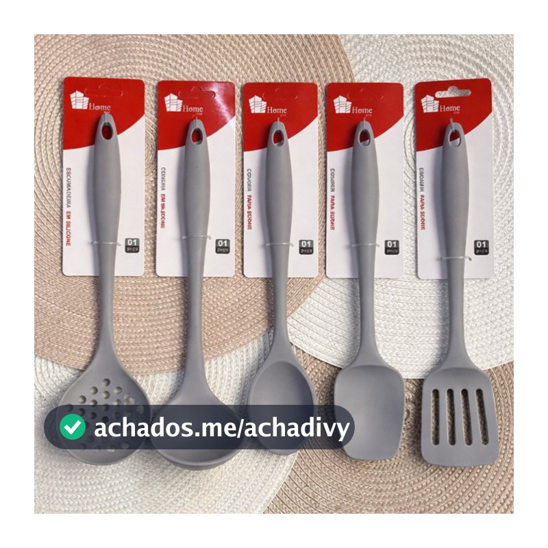 Kit Utensílios de Silicone Para Cozinha Cinza 4 ou 5 Peças