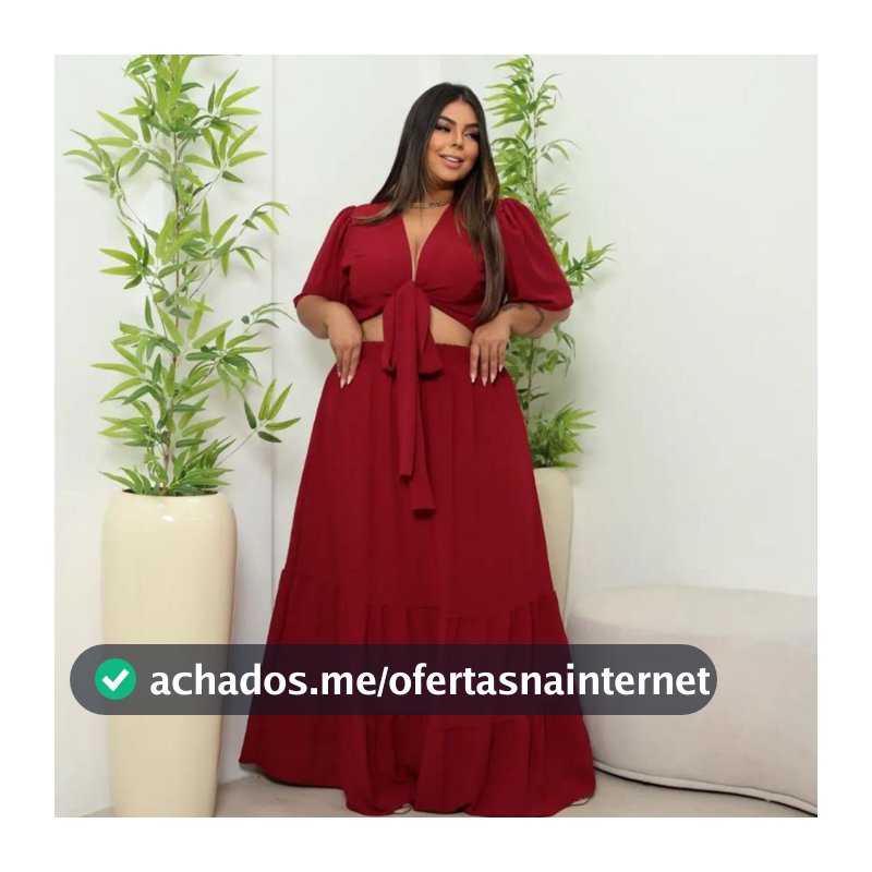 Conjunto Saia Plus Size Longo Ate 54 Premium Manga Festa