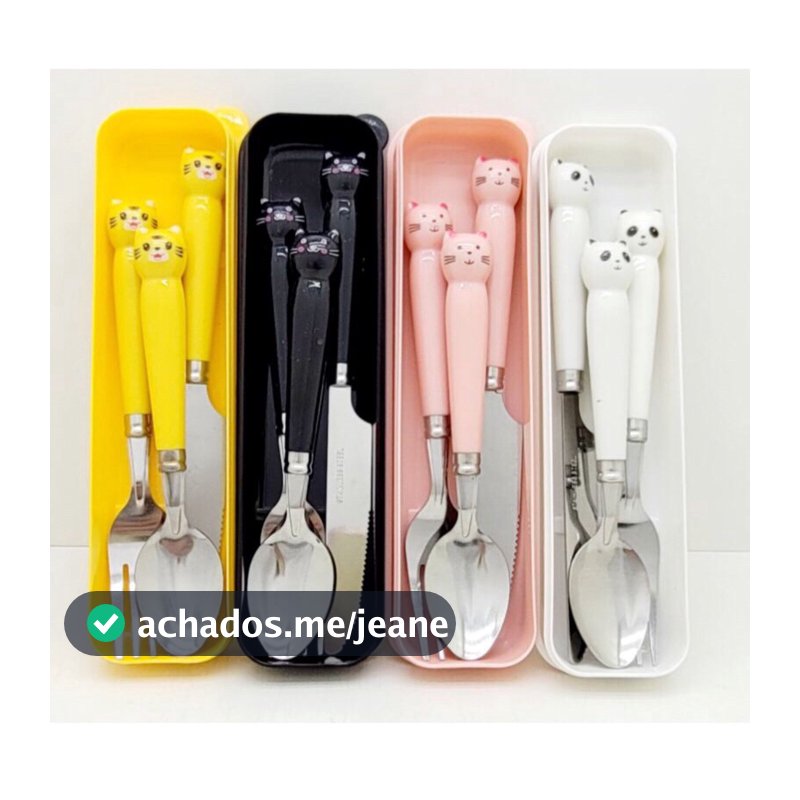Talher Adulto kit 4pçs Bichos sortidos p/Viagem Portátil Durável Com Estojo  kit jogo de Colher Garfo Faca com 3 Peças