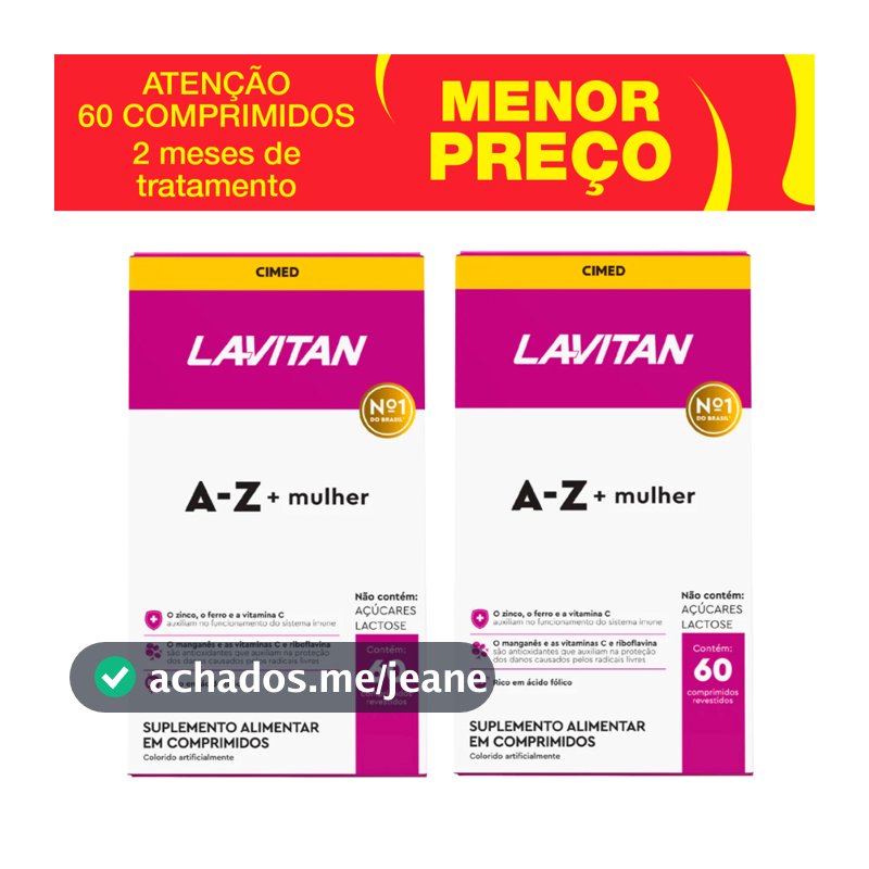 Kit 2x Lavitan AZ Mulher Cimed 60 Comprimidos Cada caixa Total 120 Comprimidos