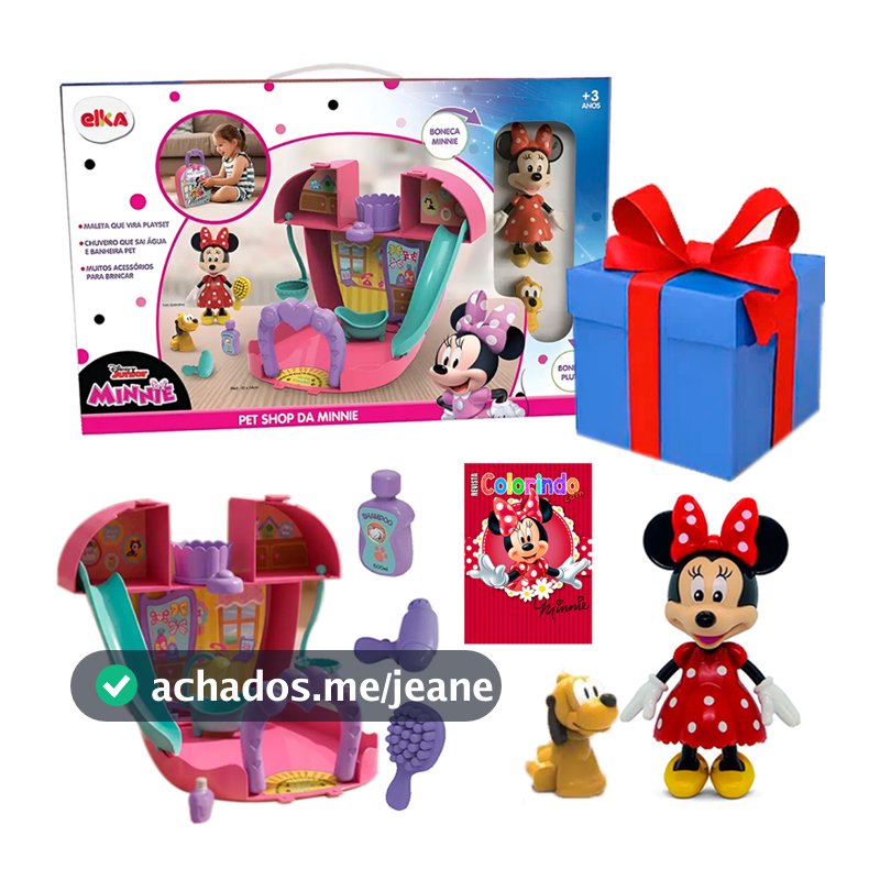 Brinquedos para Menina Kit Maleta Pet Shop Da Minnie Faz De Conta com Cachorro Pluto Infantil Elka