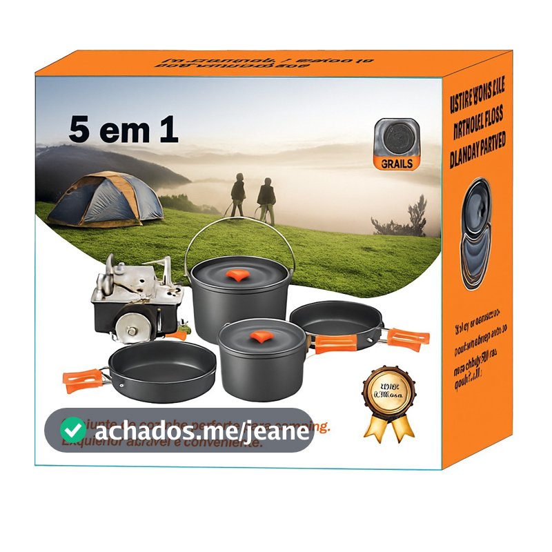 Kit 5 peças Fogão Portátil + Conjunto Com 4 Panelas Para Acampamento E Lazer ao ar Livre. P.HQ