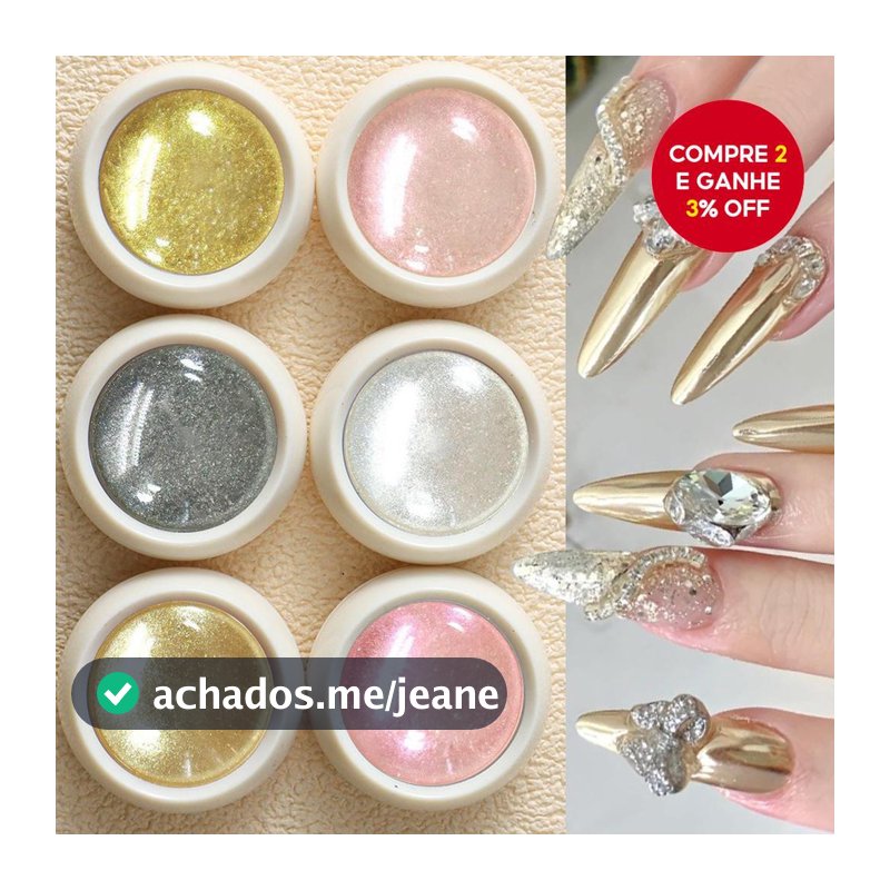 Novo conjunto de pó para unhas com glitter - 6 cores de pó espelho mágico e brilho intenso em ouro champanhe.