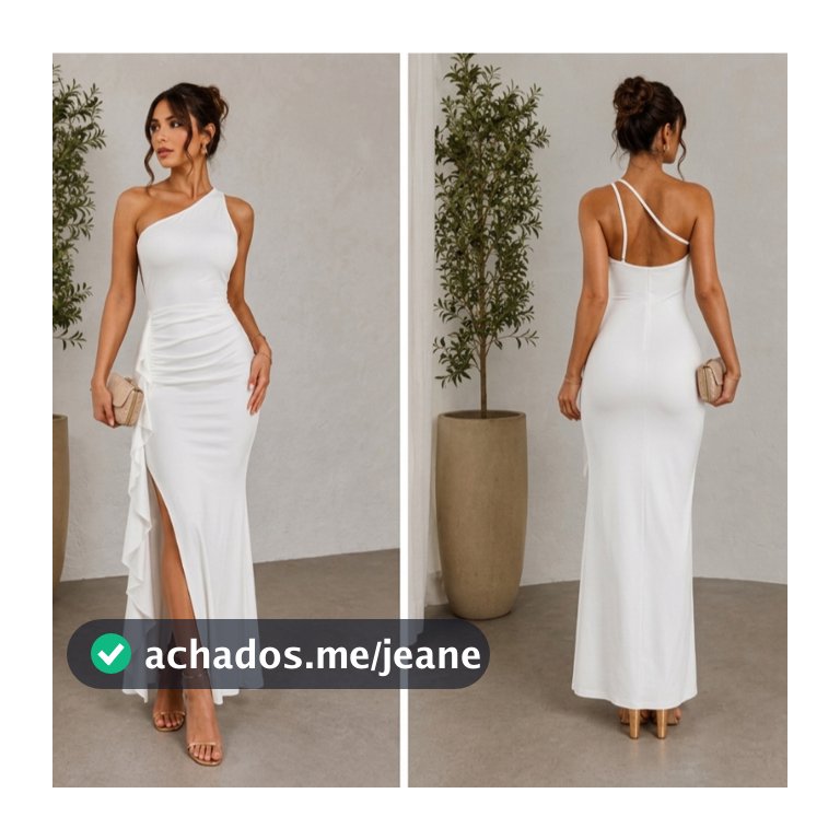 Vestido Longo Feminino Um Ombro Só com Fenda Alta Franzido Babado Festa Casamento Madrinha Formatura