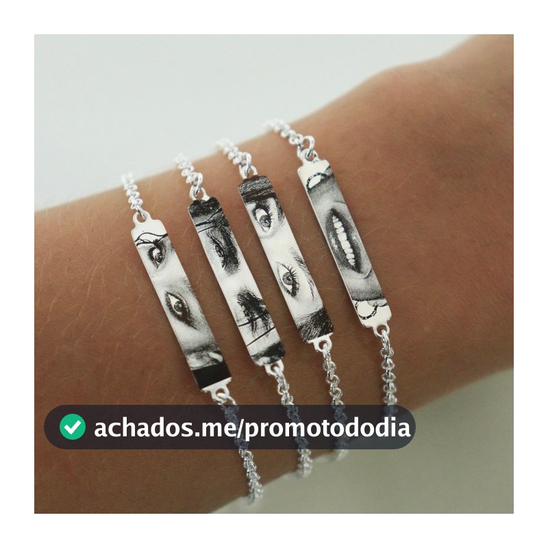 Pulseira com Foto Olhar Personalizada Plaquinha olho namorados a prata 925 presente dia dos pais