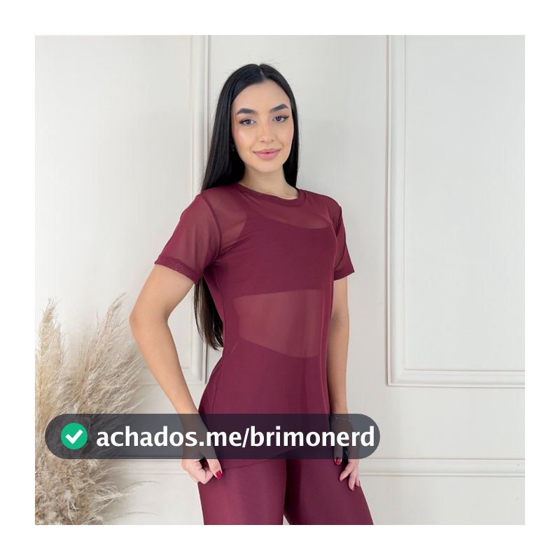Blusa de Tule Fitness Academia Treino Transparente Feminina