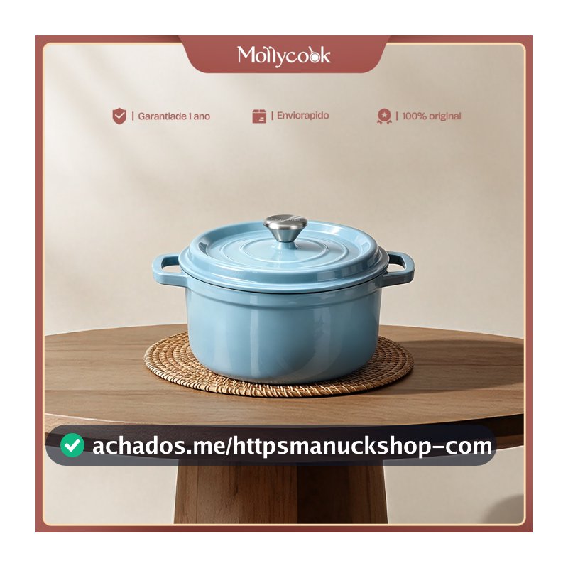 Mollycook Panela Caçarola De Ferro Fundido Esmaltado 22/24cm Premium Fogão Indução Panela Esmaltado de Ferro Com Tampa