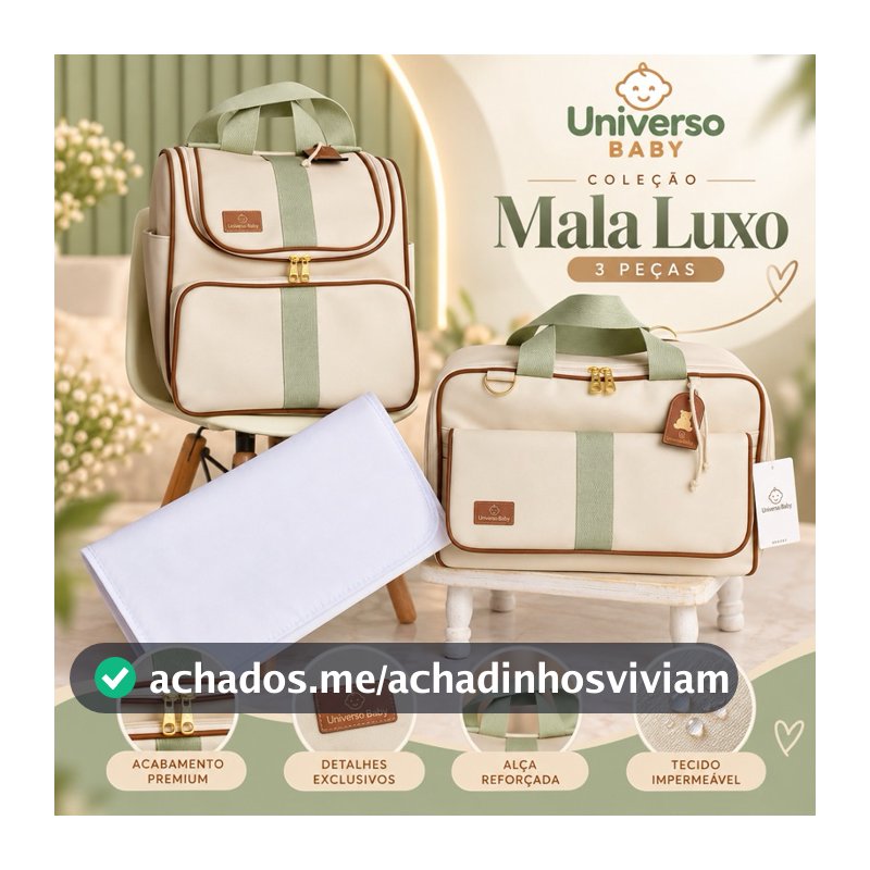 Kit Maternidade Com 3 Peças Mala Luxo , Material Térmico e Impermeável + chaveiros personalizados Universo Baby