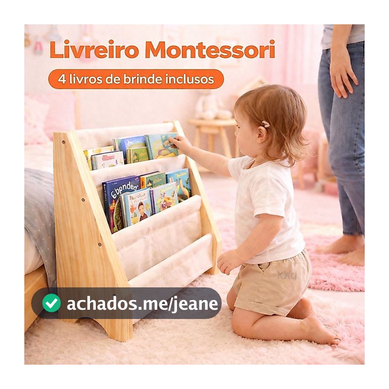 Estante Montessori Infantil Mini Porta Livros Livreiro Infantil em Madeira Pinus Natural Organizador de Livros  (ref:02)