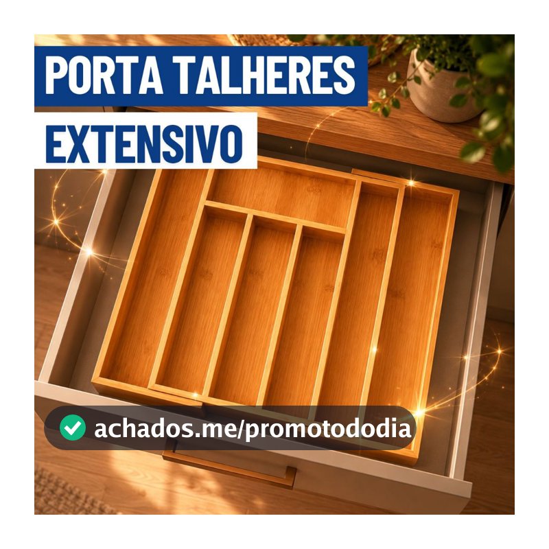 Porta Talheres Extensivo Bambu 7 Divisórias Extensível Ajustável Organizador Madeira