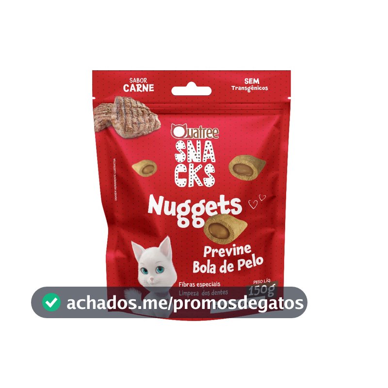 Petisco Snack Quatree Gatos Nuggets Carne Bola de Pelo 150 gr