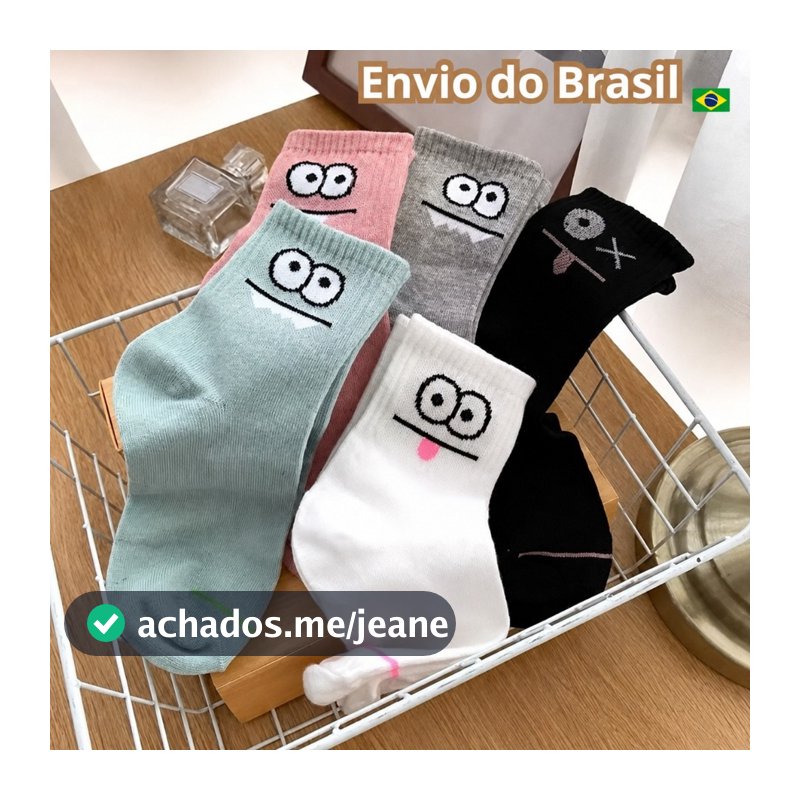 Kit 5 ou 10 Meias Femininas Divertidas  Emoticons Engraçados  Confortáveis e Estilosas