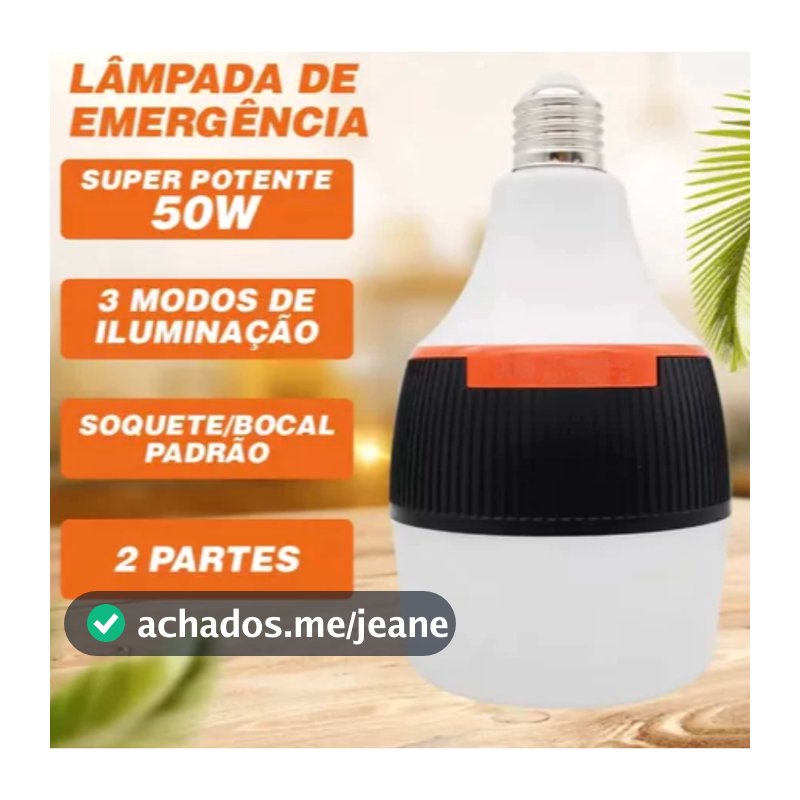 Lâmpada de Emergência Led 50W 6h Ligada Após falta de Energia - 110-220V