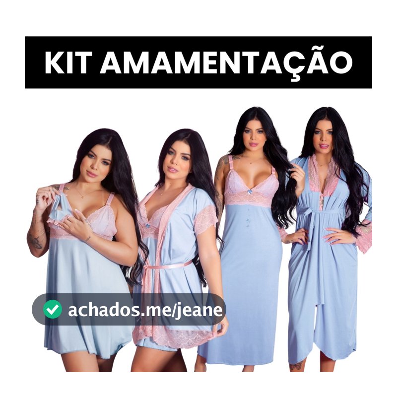 Kit Maternidade 4 Peças Robe e Camisola Amamentação Longa e Curta Gestante
