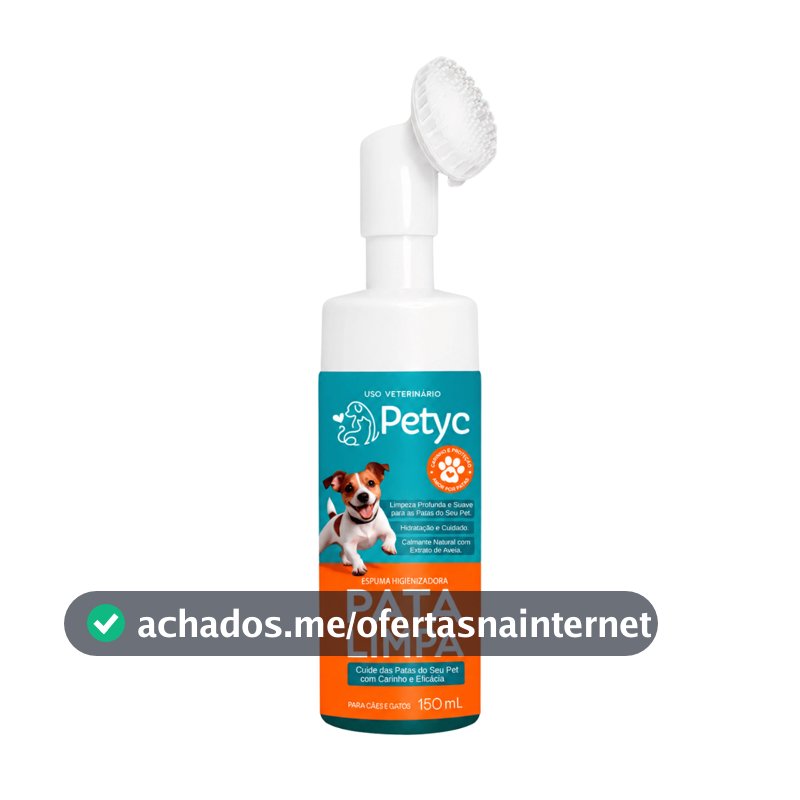 Limpa Patas Petyc 150ml Cães Gatos Espuma Higienizadora Sem Enxágue Escova Massageadora Hipoalergênico Aloe Vera