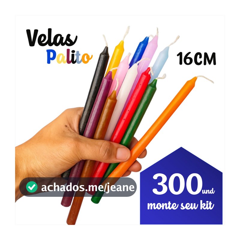 Vela Palito Coloridas  - Kit com 300 Unidades  - Parafina Pura - Atacado
