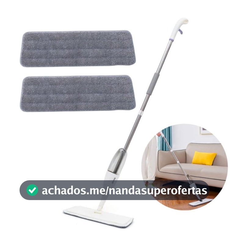 Mop Spray Giratório Limpeza Flash Mágico Rodo Esfregão Com Reservatório + 2 Refil