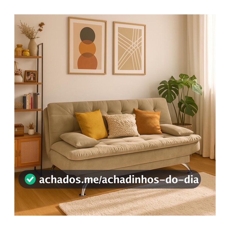 Sofá-Cama 3 Lugares Casal Premium Suede Velvet Bege