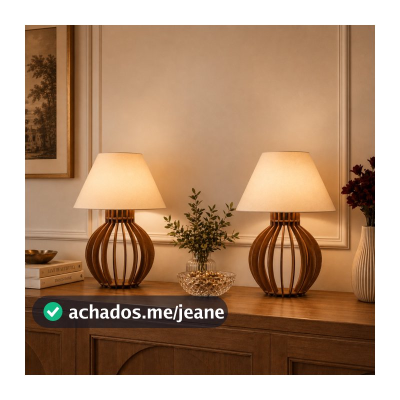 Kit 2 Abajur Clássico Cabeceira Criado Mudo Quarto Sala Madeira Marrom Decorativo