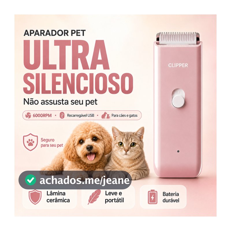 Aparador Pet 6000RPM Silencioso Lâmina Cerâmica USB Recarregável À Prova D’Água Cães Gatos