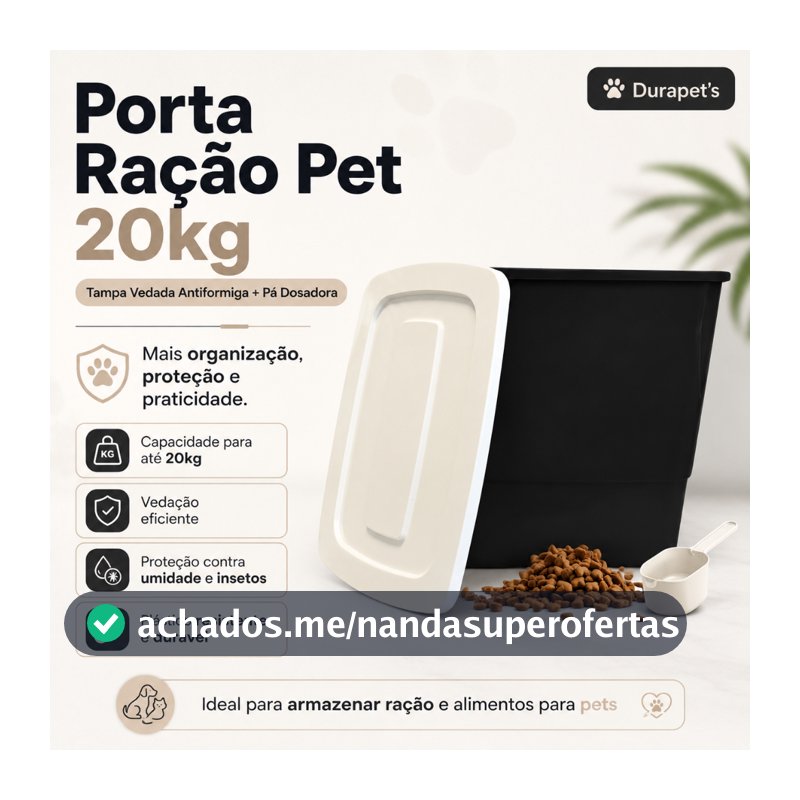 Container Porta Ração 20kg Pote Tampa Vedada Antiformiga + Pá Dosadora Pet Gato Cachorro
