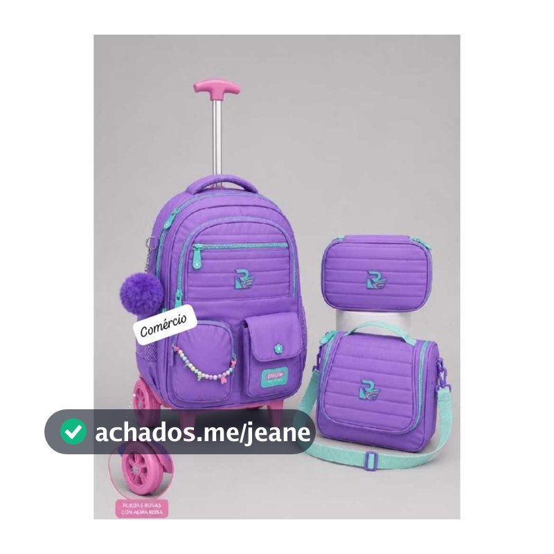 Mochila Escolar Kits 3 peças com Carinho e Rodinha de Silicone