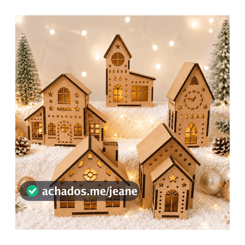 Vilarejo de Natal Casinhas Natalinas em MDF Cru Kit Decorativo Vila Natalina Decoração Artesanato MDF