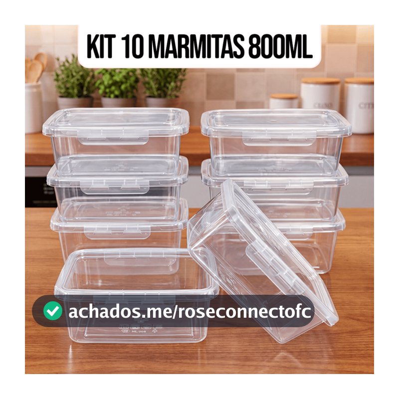 Kit 10 Marmitas Potes 800ml Travas Laterais hermeticas - Livres de BPA Alimentos organiza congelador - KAZIVA