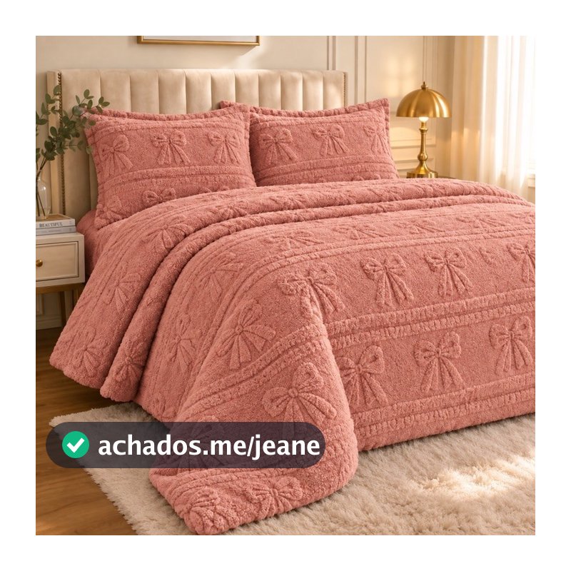 Kit Colcha Queen Fleece 3 Peças Edredon Super Macia Alto Relevo 2 Fronhas Toque Suave  Aconchego
