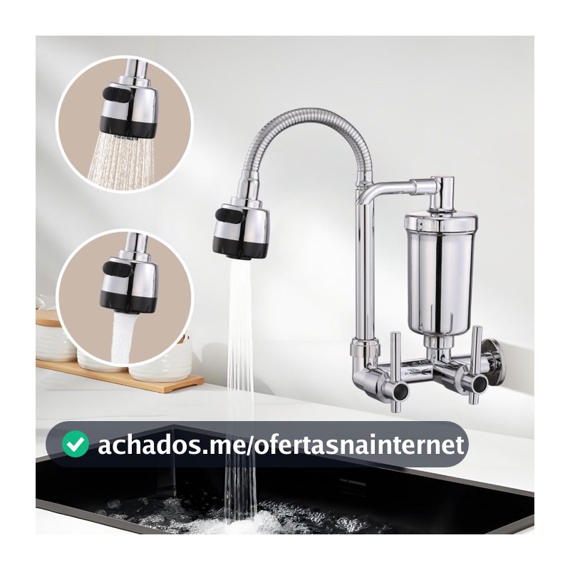 Torneira Para Pia De Cozinha De Parede Com Filtro Gourmet Embutido , Modos De Spray Duplos E Chuveiro Pequeno Flexível .