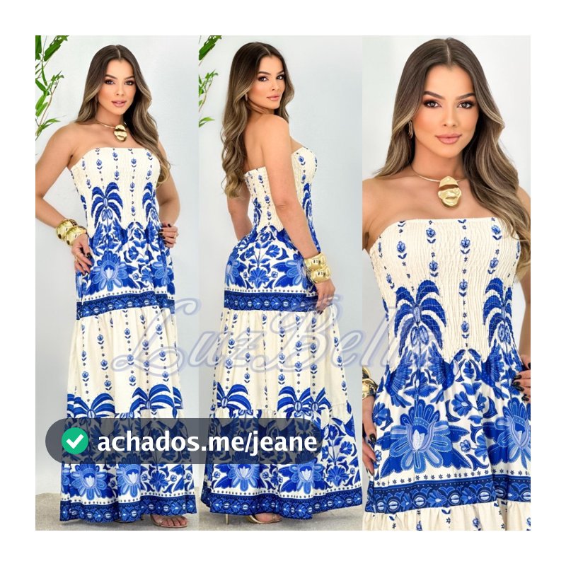 Vestido feminino Longo Tomara que Caia com Elastex, estampado, tendencia Verão 2026