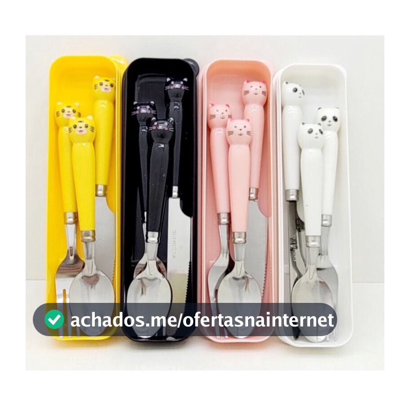 Talher Adulto kit 4pçs Bichos sortidos p/Viagem Portátil Durável Com Estojo  kit jogo de Colher Garfo Faca com 3 Peças