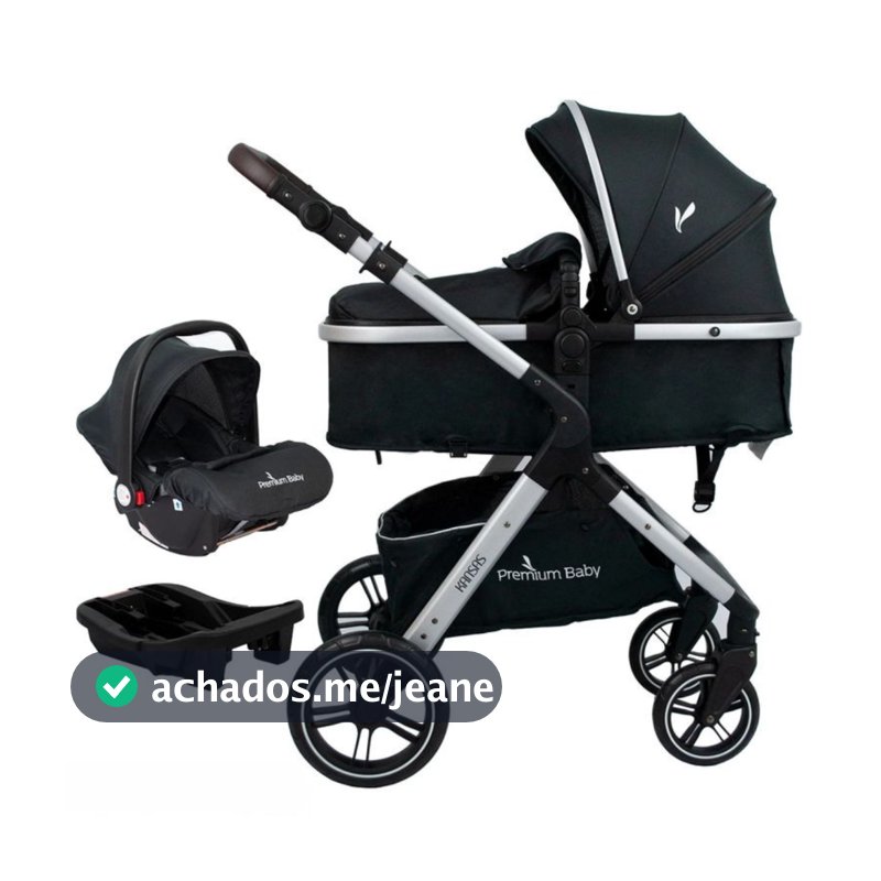 Carrinho de Bebê Passeio E Bebe Conforto Travel System Moisés Kansas Black/Silver Cor Do Chassi Prata Premium Baby