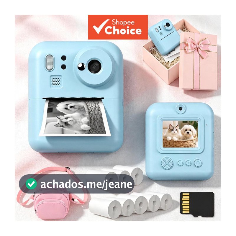 Mini Impressora Fotográfica Infantil Câmera De Impressão Instantânea 48MP Foto Lente Dupla Selfie 1080P Vídeo 2.4 Polega