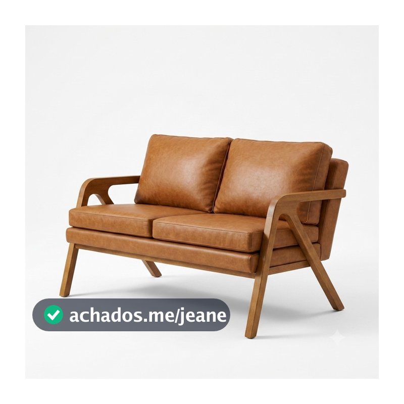 Namoradeira Mona Ellegance Sofá Estofado Em Linho/Couro 2 Lugares Madeira Design Moderno Confortável