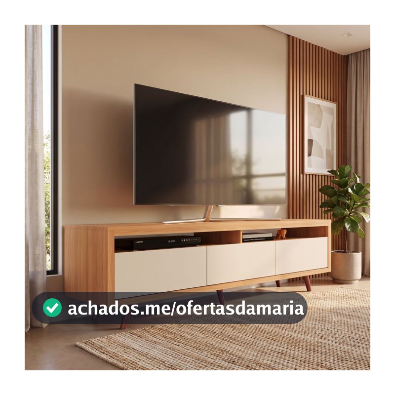 Rack Vanessa 100% MDF 3 Portas Basculantes Pés Retrô para TV até 55"