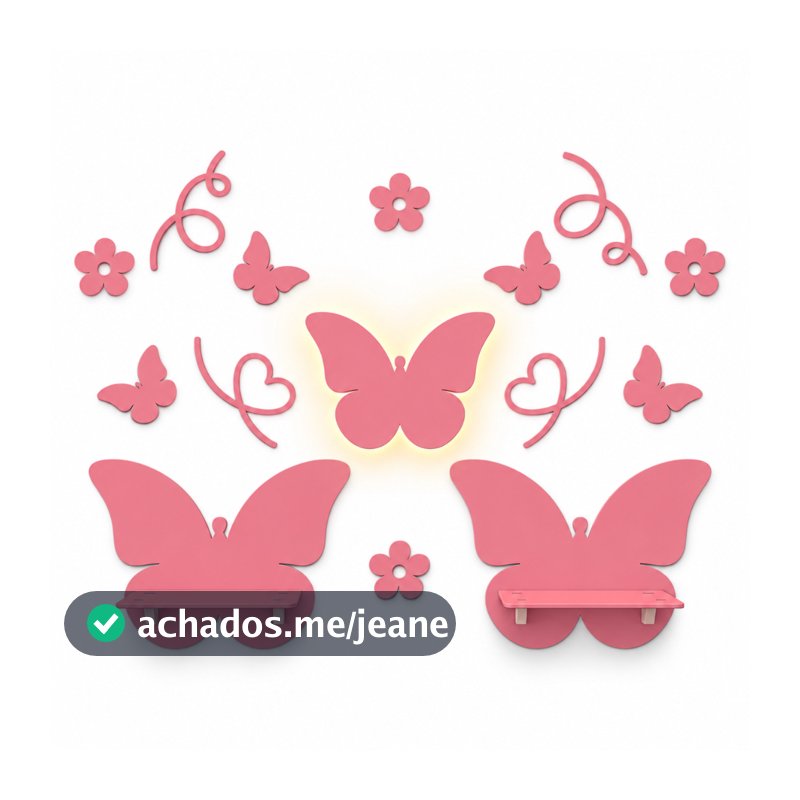 Kit Decoração Quarto Infantil Borboleta Rosa com LED e Prateleiras  Painel Decorativo Completo