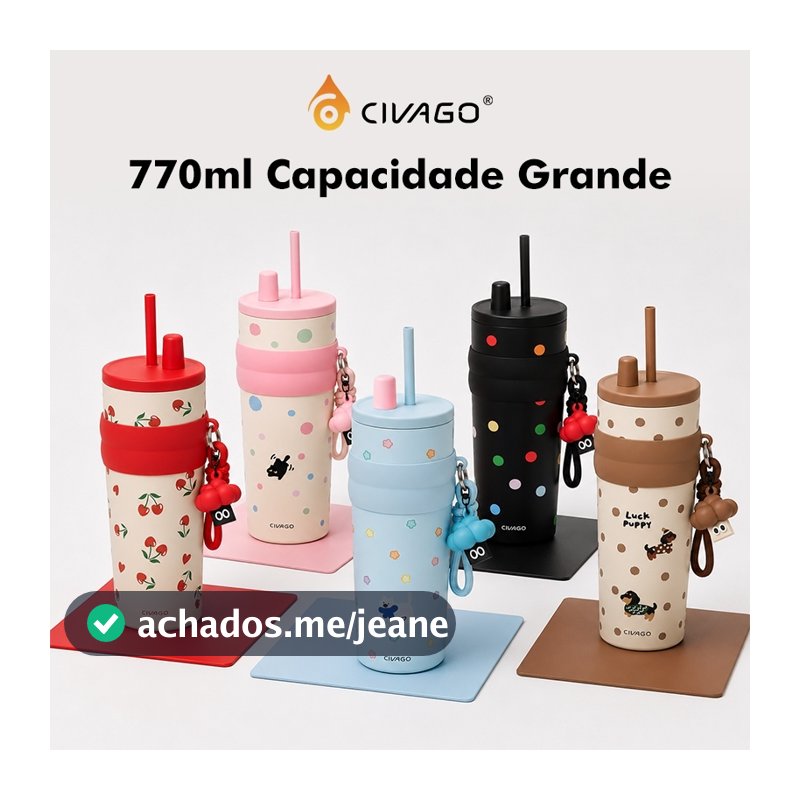 CIVAGO Copo Térmico 770ml Fashion Garrafa Térmica Aço Inox Revestimento Interior Cerâmico Antivazamento e Anti-poeira