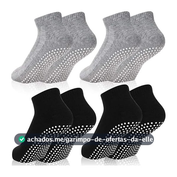 Kit 3 ou 6 Pares Meia Cano Curto Com Antiderrapante  Unissex Pilates Algodão Moda Conforto