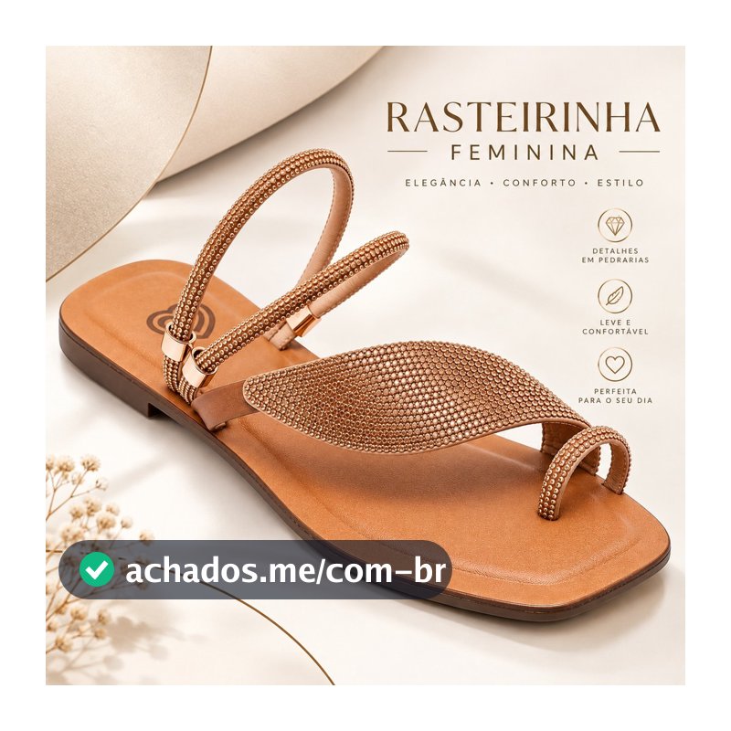 Sandália Feminina Rasteira Com Strass Tiras Finas Confortável Casual Entrega Rapida