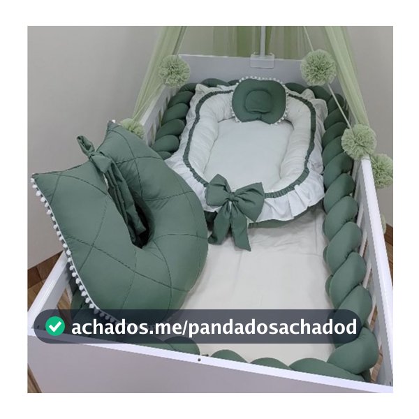 Kit Ninho Redutor de Berço + Almofada Amamentação + Trança Para Berço 4m Micropercal 200 Fios