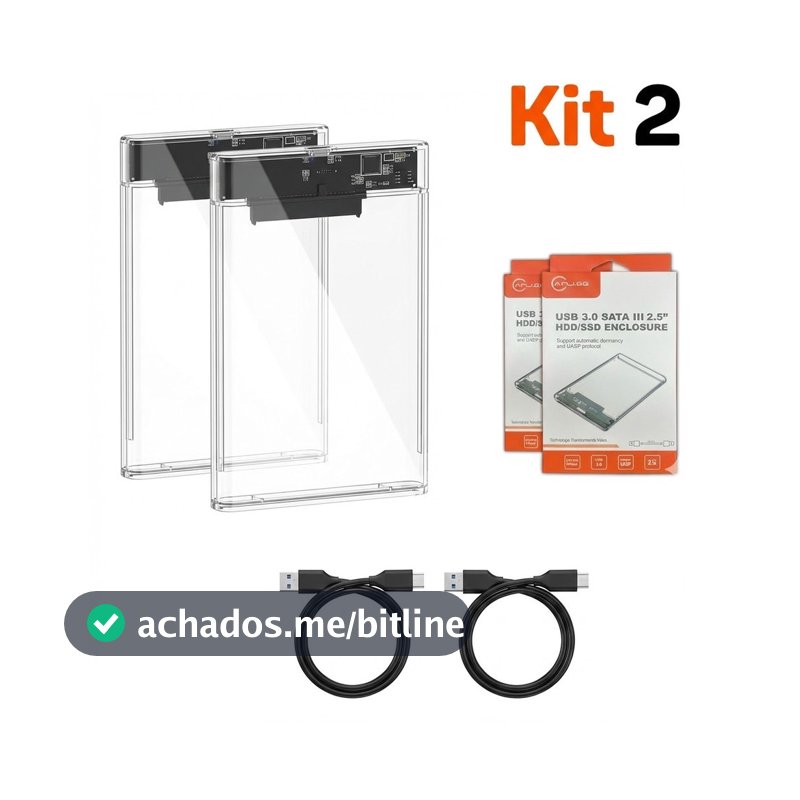 Case Gaveta HD SSD 2.5 Sata III USB 3.0 Transparente Externo 6Gbps PC Notebook PS4 Kit 2  jehnny