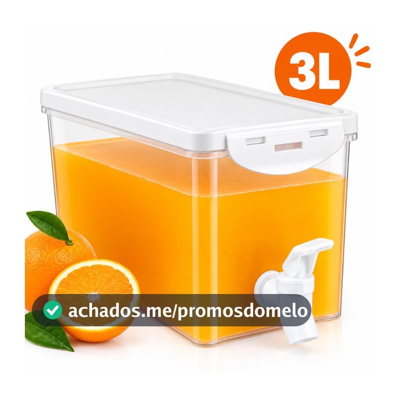 Dispenser de Bebidas 3 Litros com Torneira para Geladeira Suco Água e Chá