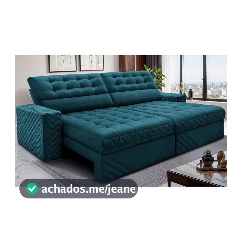 Sofá Retrátil e Reclinável 2,30m Molas Ensacadas Max Spring. Velusoft Cama inBox