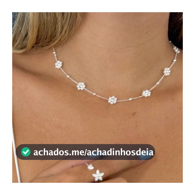 Colar flores com pérolas à prata 925