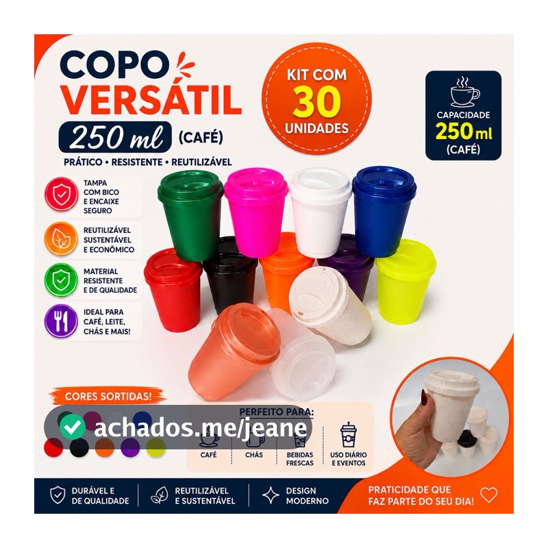 kit 30 unidades copo café com tampa 250ml (versátil flexível)