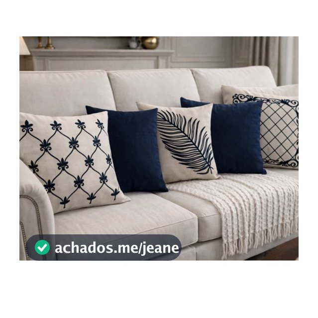Kit 5 Capas de Almofadas de Linho Bordada com Suede Premium Ziper Invisível - 45x45cm (Sofá/ Cama)