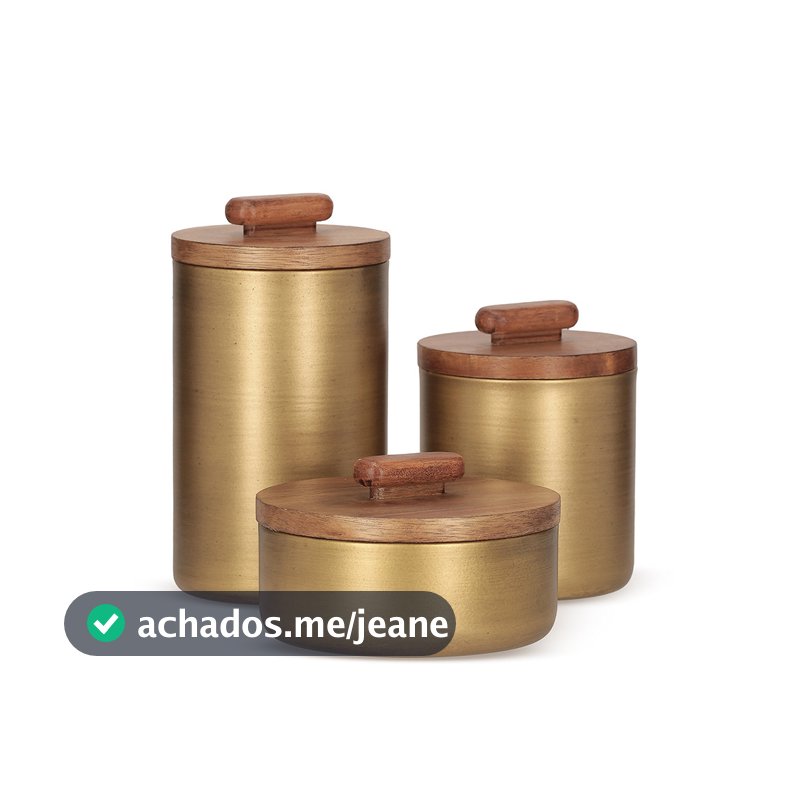 Kit Potes Decorativos Dourado Luxo Metal Madeira 3pç